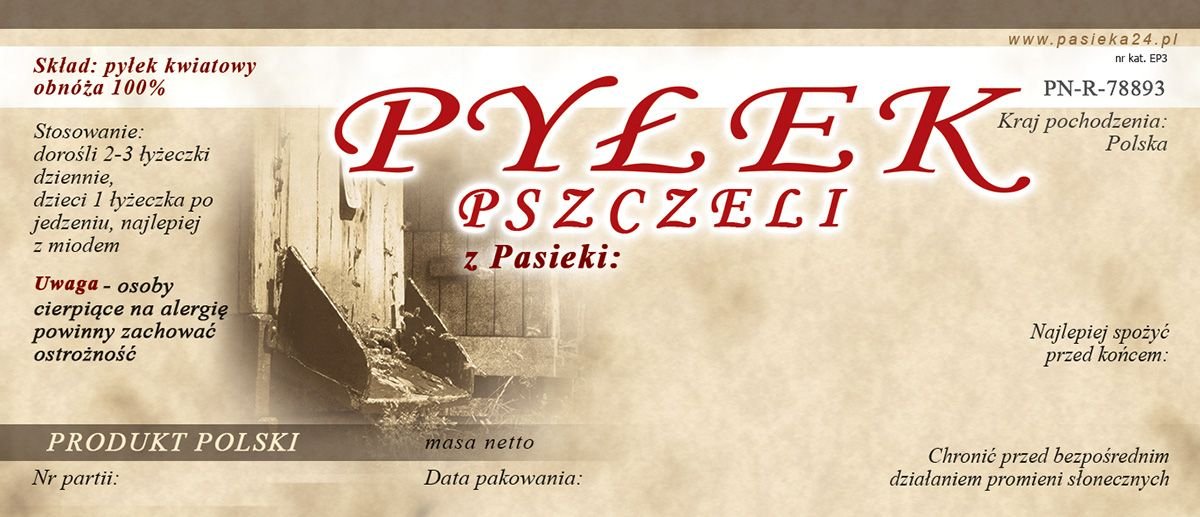 Paczka etykiet na pyłek pszczeli 50szt wzór EP3 BEE HONEY Sklep