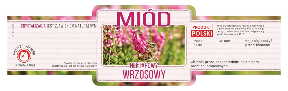 Paczka etykiet ozdobnych na miód wrzosowy 100szt wzór E238 BEE