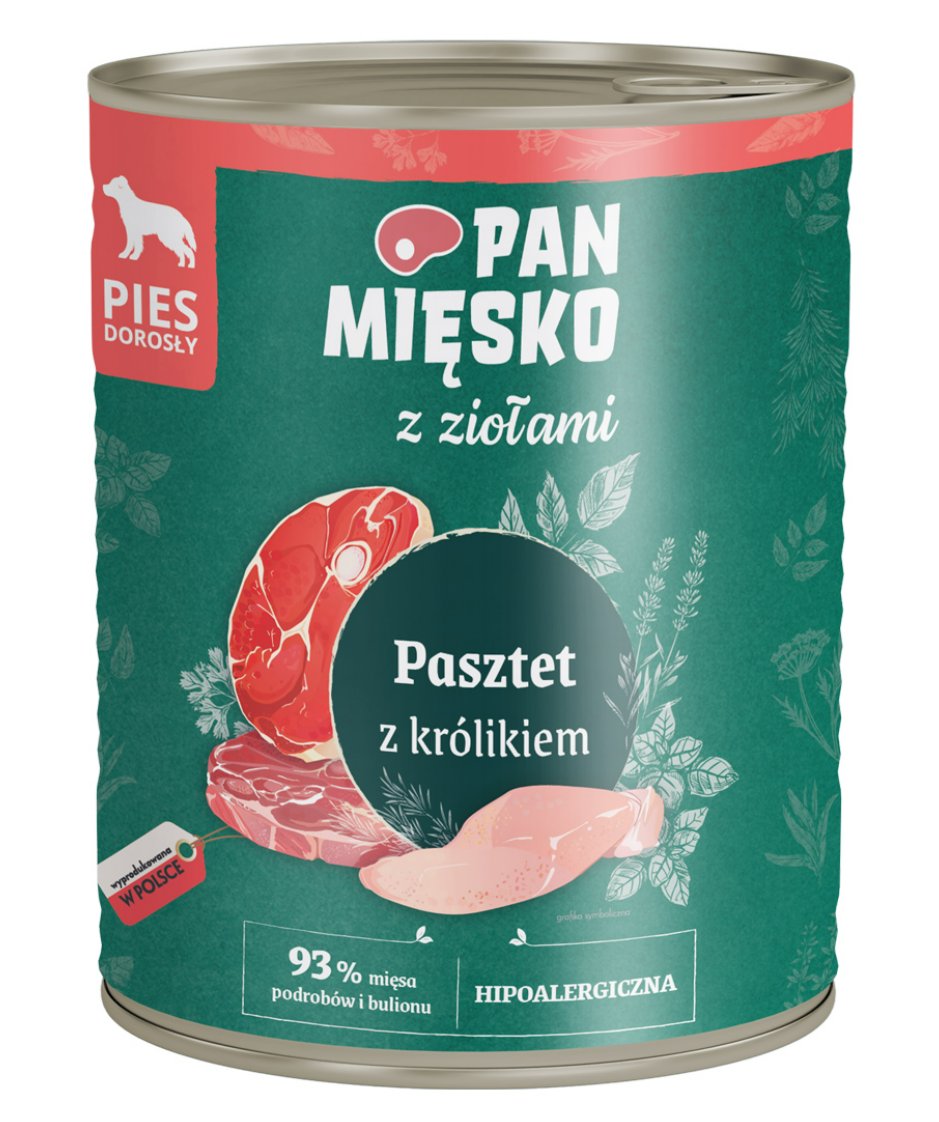 Pan Mięsko Z Ziołami Pasztet Z Królikiem Karma Mokra Dla Psa 800G PAN