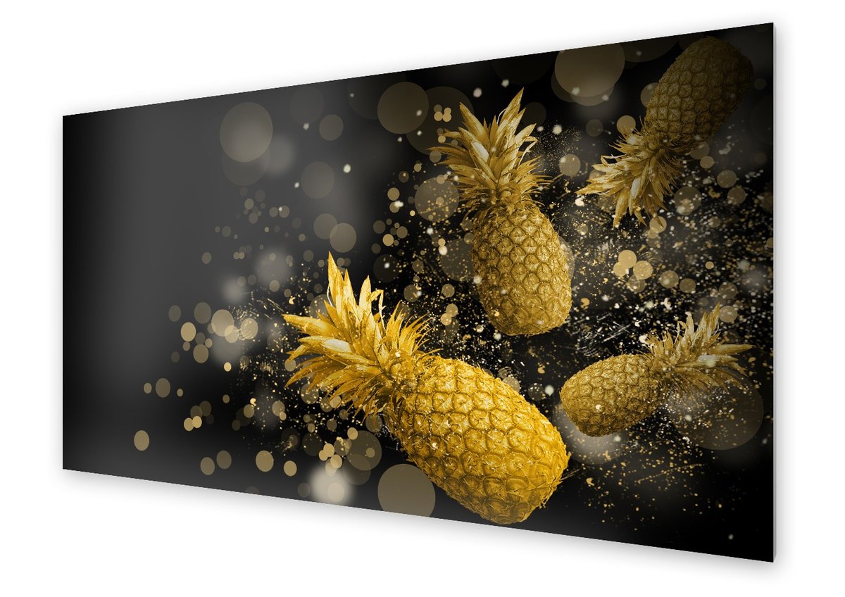 Panel Kuchenny Homeprint Z Oty Ananas Na Czarnym Tle X Cm