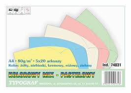 Papier Kolorowy Ksero Typograf A4 80 G M2 Mix 5 Kol Pastelowych