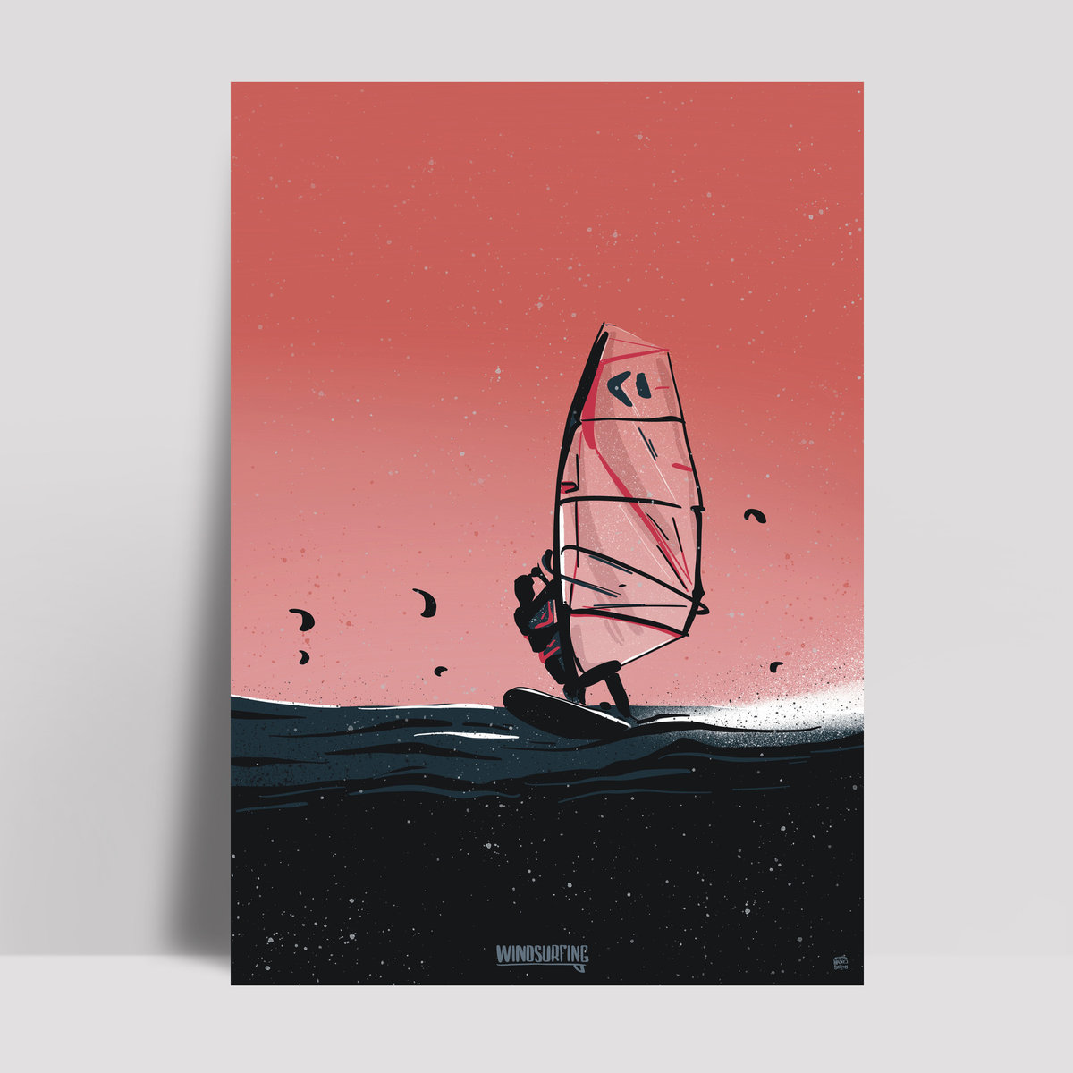 Plakat W Ramie SURF Windsurfing Sunset Rama Aluminiowa Kolor Czarny