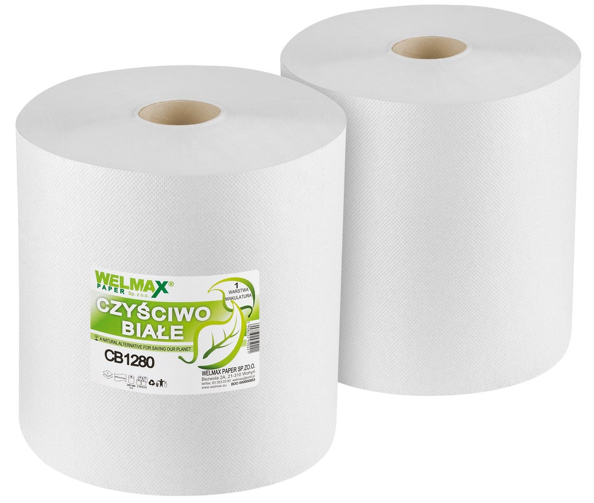 Ręcznik papierowy makulaturowy czyściwo WELMAX Velis 1W BIAŁY 280m 2szt