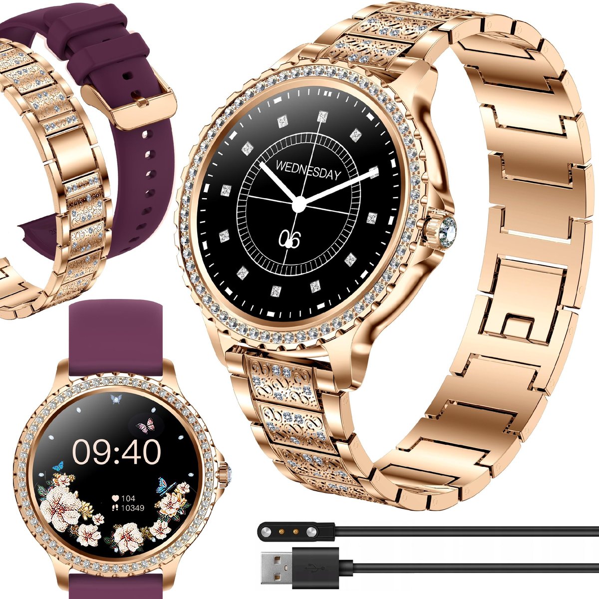 Smartwatch Damski Jg Smart Fioletowy Okr G Y Wykrywanie T Tna Jg