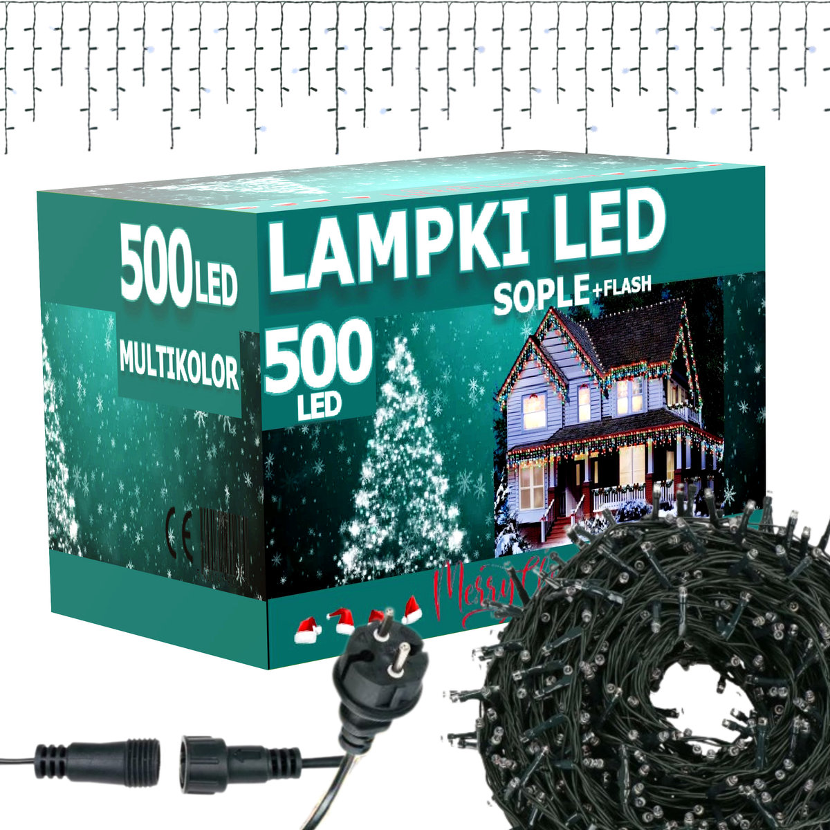 Sople 500 LED Lampki Choinkowe 23 5M Flash Zew Multikolor Kurtyna