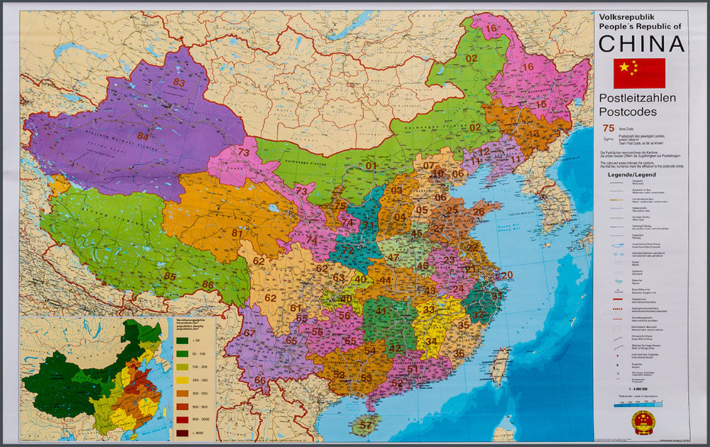 Stiefel Chiny Mapa ścienna kody pocztowe na podkładzie 1 4 000 000