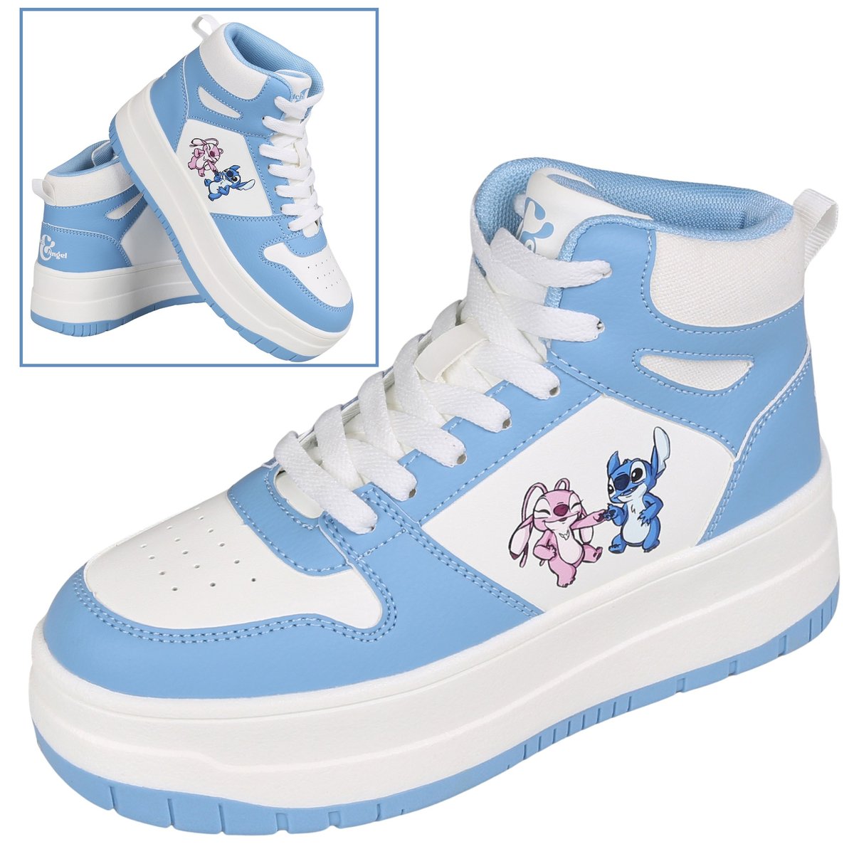 Stitch i Andzia Disney Damskie sneakersy wysokie niebiesko białe buty