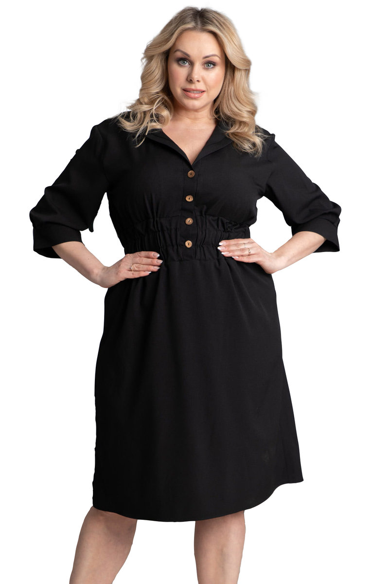 Sukienka PEONIA ołówkowa marszczona czarna 54 56 PLUS SIZE KARKO