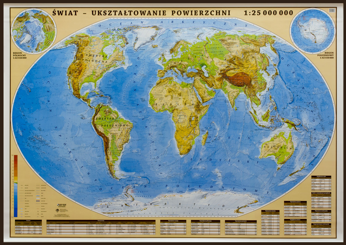 Świat mapa ścienna fizyczna na podkładzie do wpinania pinboard 1 25