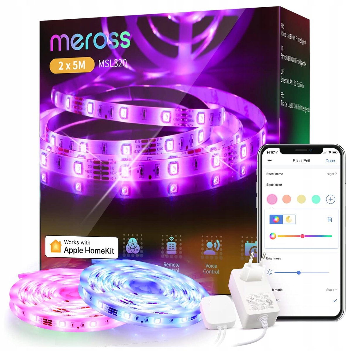 Taśma Led Meross Smart Wi Fi Led Light Strip 2X5M Meross Sklep