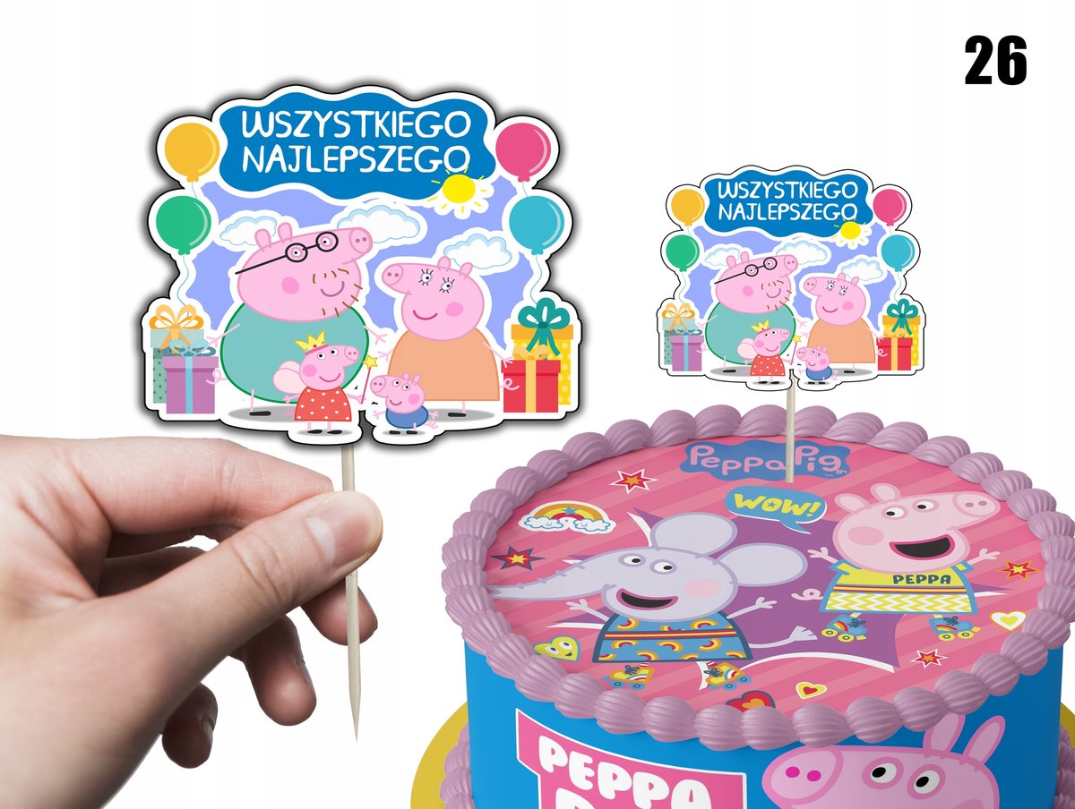 TOPPER NA TORT ozdoba dekoracja urodziny torcik ŚWINKA PEPPA GEORGE