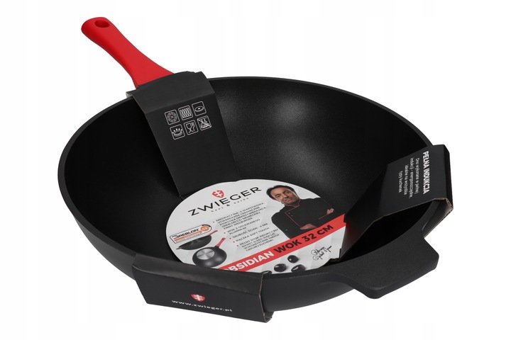 Wok Zwieger Obsidian Patelnia 32Cm Czerwona Rączka Zwieger Sklep