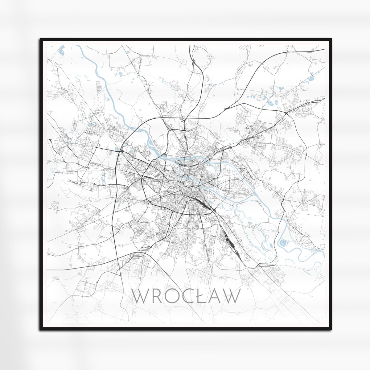 WROCŁAW plakat KWADRAT mapa czarno biała plan 60x60 cm 2 Dodoprint