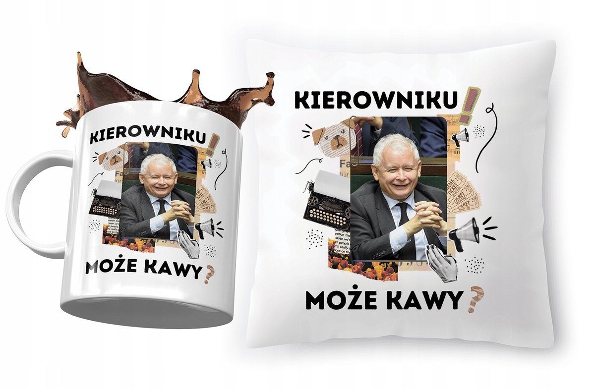 Zestaw Jarosław Kaczyński Poduszka Kubek Prezent z Nadrukiem ze