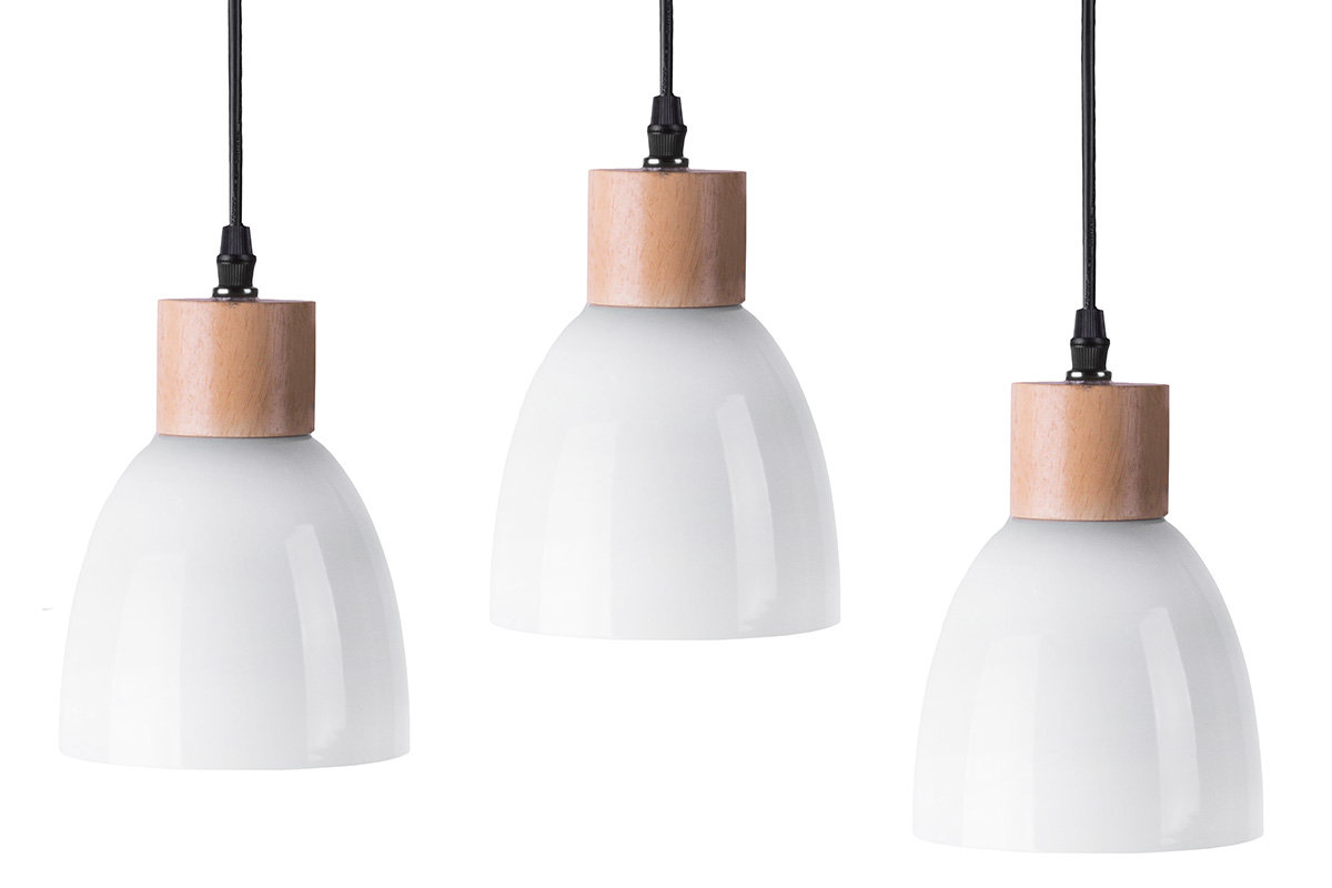 Zestaw lamp wiszących 3 szt KARI biały Ø13 5 h20 ceramika drewno