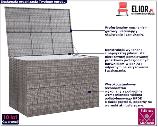 Szara Rattanowa Skrzynia Ogrodowa Milono 150X100 Elior Sklep