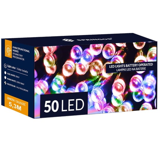 Lampki Choinkowe 50 Led Na Baterie Ip44 Multikolorze Z Programatorem