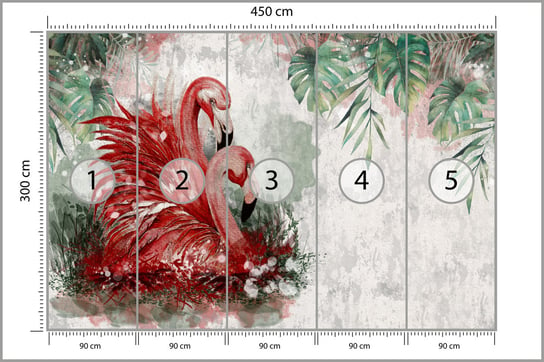 Fototapeta Ścienna Akwarelowe FLAMINGI Liście Tropikalne Beton Mur