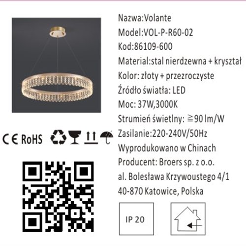 Volante nowoczesny żyrandol kryształowy 60 cm Iluminar Sklep