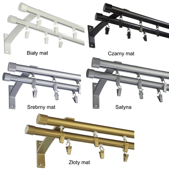 KARNISZ szyna ALUMINIOWY podwójny Fi 19 520 cm ściana sufit wybór