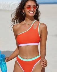 CUPSHE Zestaw Colorblock góra bikini na jedno ramię i figi typu Cheeky CUPSHE Moda Sklep