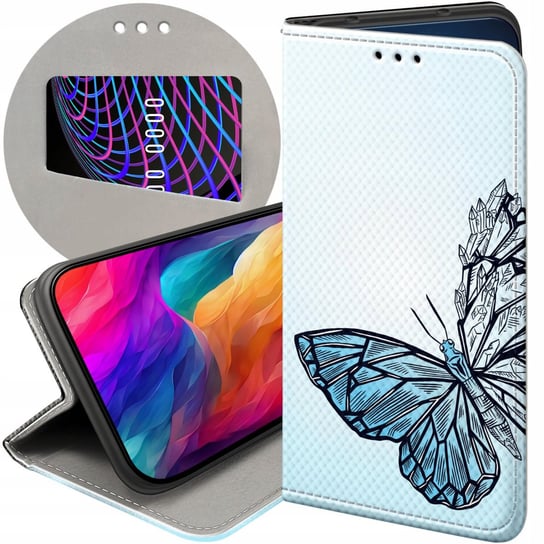 ETUI Z KLAPKĄ DO GOOGLE PIXEL 7 PRO WZORY MOTYLE BUTTERFLY BARWNE