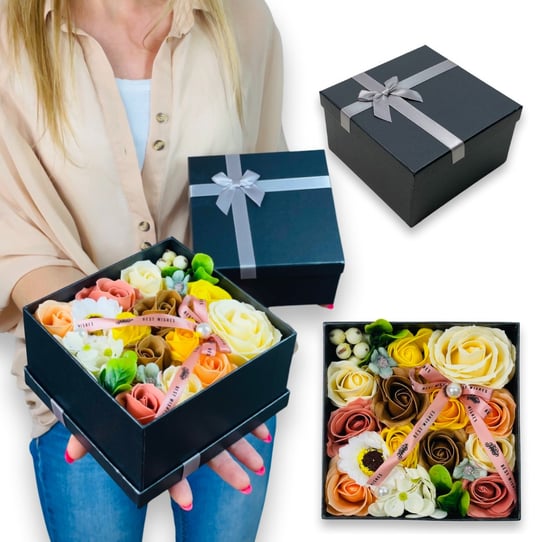 FLOWERBOX Z KWIATAMI MYDLANYMI KWIATY MYDLANE W PUDEŁKU MYDLANE RÓŻE