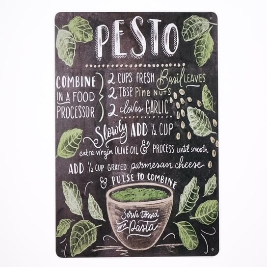 Plakat Tabliczka Dekoracyjna Metalowa Pesto Recipe Rustykalneuchwyty