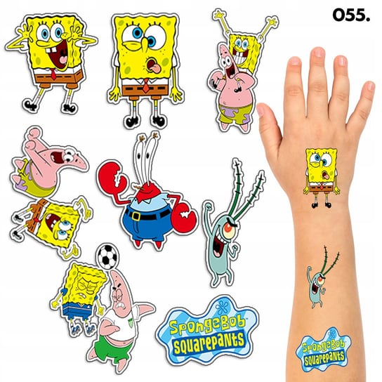 TATUAŻE ZMYWALNE DLA DZIECI TYMCZASOWE SPONGEBOB 8 EL 150 WZORÓW