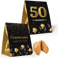 10X Ciasteczka Na 50 Urodziny Z Wróżbą Podziękowania 10 Sztuk -Złote Balony