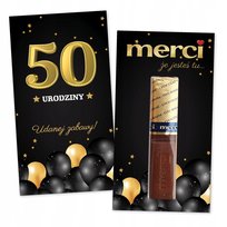 10x PODZIĘKOWANIA DLA GOŚCI merci NA 50 URODZINY 10 sztuk - Złote balony