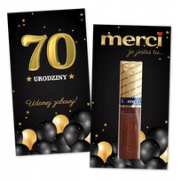 10x PODZIĘKOWANIA DLA GOŚCI merci NA 70 URODZINY 10 sztuk - Złote balony