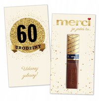 10x PODZIĘKOWANIA NA 60 URODZINY DLA GOŚCI merci lat - premium - KREMOWY