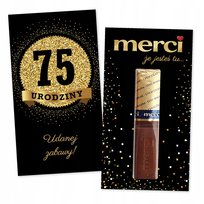 10x PODZIĘKOWANIA NA 75 URODZINY DLA GOŚCI merci lat - premium - CZARNY