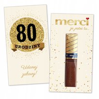 10x PODZIĘKOWANIA NA 80 URODZINY DLA GOŚCI merci lat - premium - KREMOWY