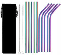 10x SŁOMKI RURKI METALOWE TĘCZOWE EKO WIELORAZOWE