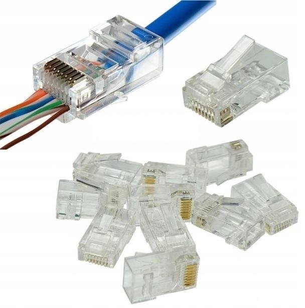 Wtyk Rj 45 10x Wtyk Złącze Końcówka RJ-45 Przelotowy RJ kat 5 na Kabel Skrętka LAN ...