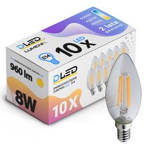 10x Żarówka E14 LED FILAMENT Edison OZDOBNA Świeczka 960lm 8W CIEPŁA