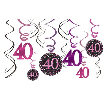 12 Dekoracyjne sprężynki Uroczystość 40 urodzin różowo srebrna kolekcja - Amscan