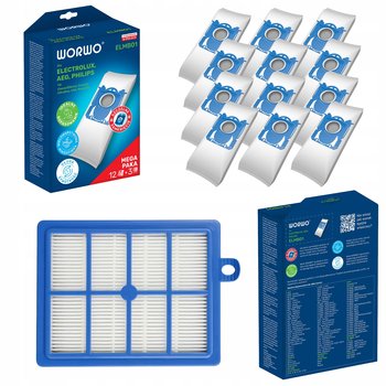 12 X Worki Elmb01 Perfekt Bag + 1 X Filtr Hepa Do Electrolux Philips Beko - Worwo