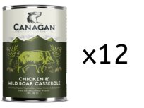 12x KARMA MOKRA DLA PSA bezzbożowa bez cukru Canagan Chicken & Wild Boar Casserole 400g