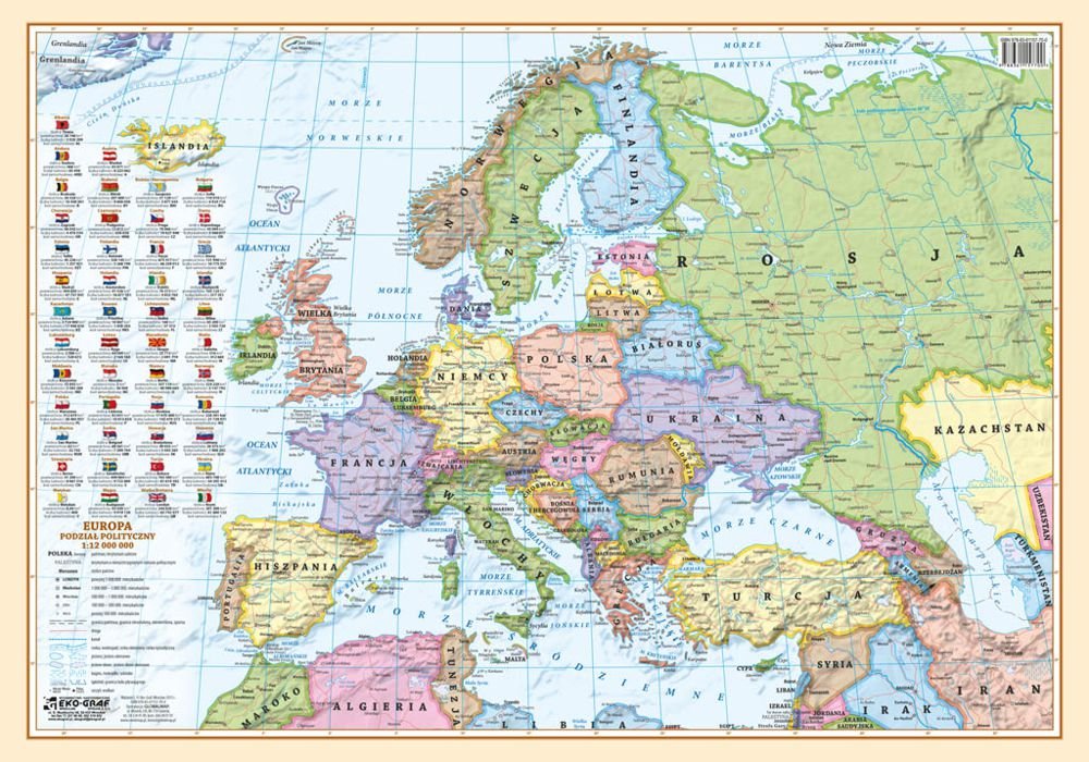 Europa polityczno-fizyczna. Mapa-podkładka na biurko - | Książka w ...