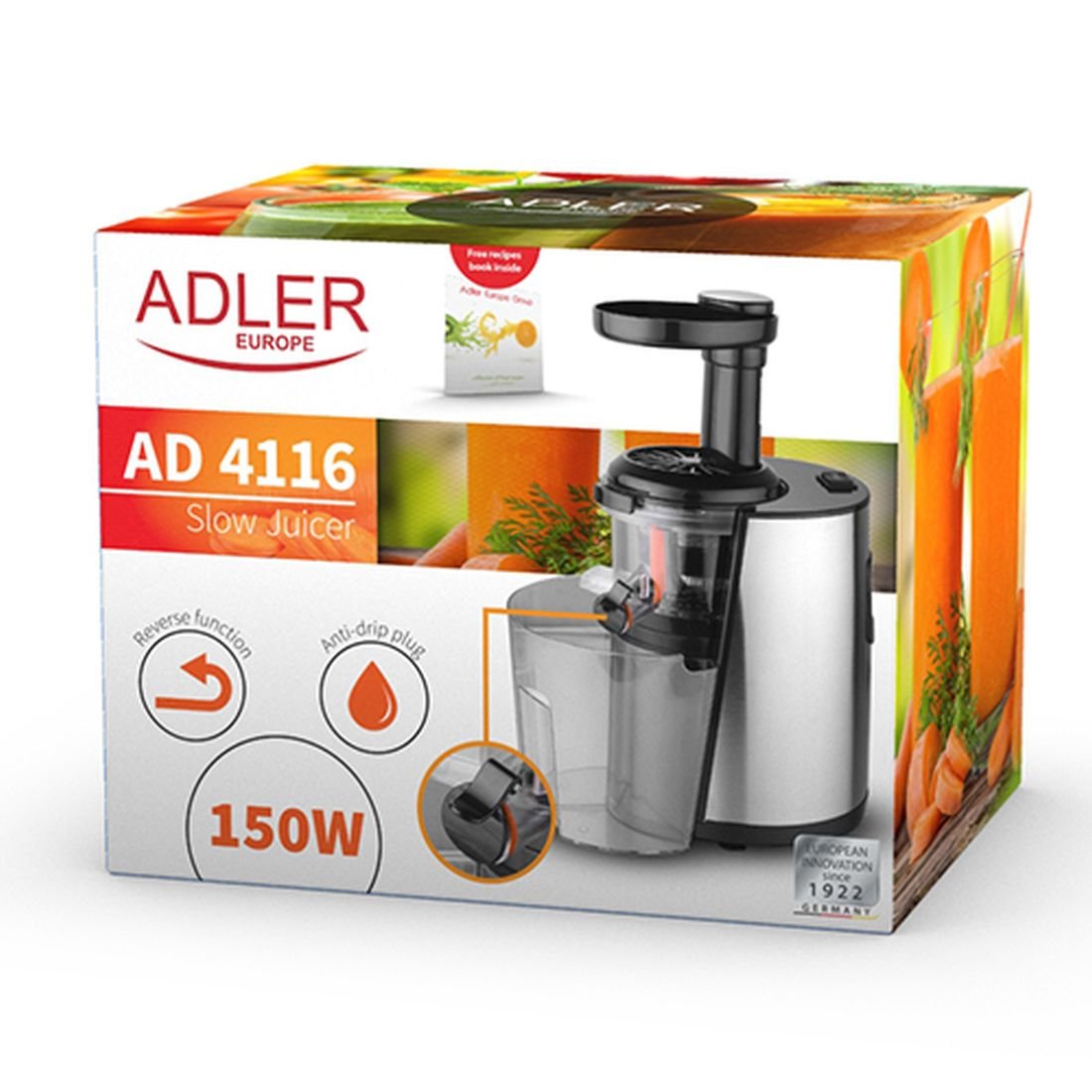 Sokowirówka wolnoobrotowa ADLER AD 4116, 150 W Adler | AGD sokowirówka wolnoobrotowa adler europe