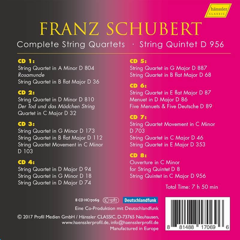 Schubert: Complete String Qets & Quintet D 956 - Verdi Quartet | Muzyka ...