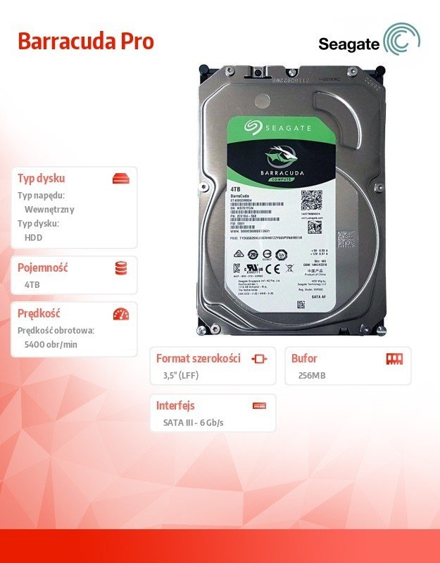 Dysk twardy HDD SEAGATE Barracuda Pro ST4000DM004, 3.5