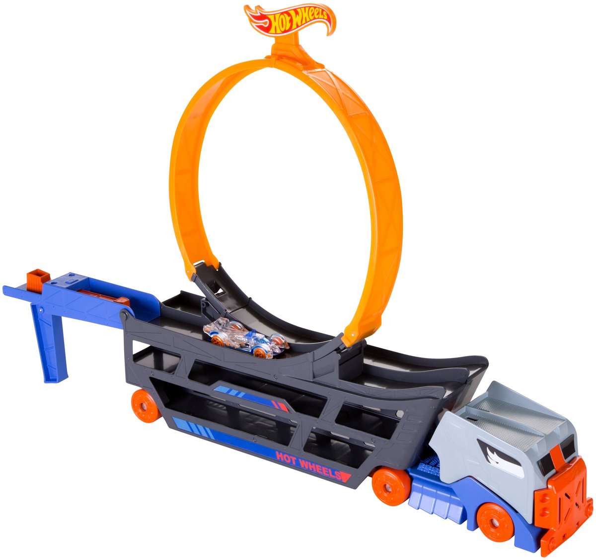 Hot Wheels, Transporter Ciężarówka z pętlą + auto, Zestaw 4+