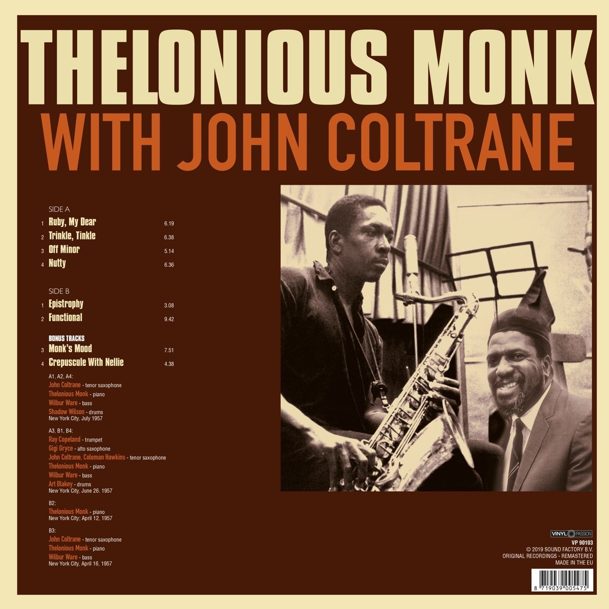 Monk Thelonious With John Coltrane Remastered - Monk Thelonious ...