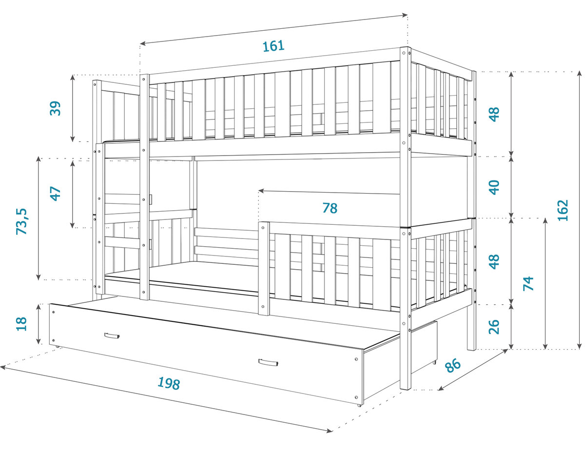 Двухъярусная кровать с размерами и чертежами 160/80