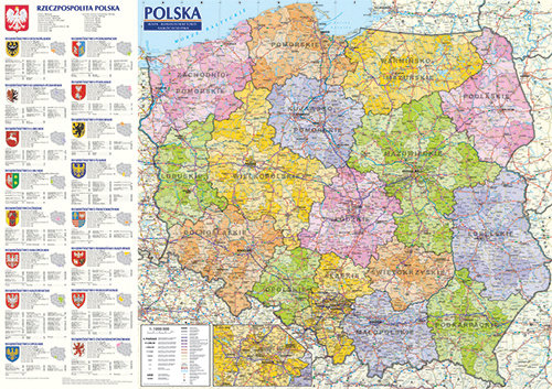 Polska. Mapa ogólnogeograficzna i administracyjno-samochodowa. Mapa ...