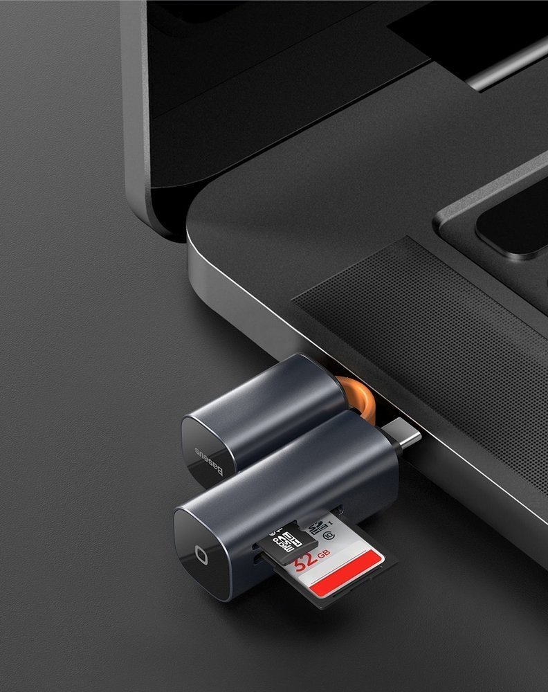 Czytnik kart pamięci SD/micro SD BASEUS Minicabin, szary